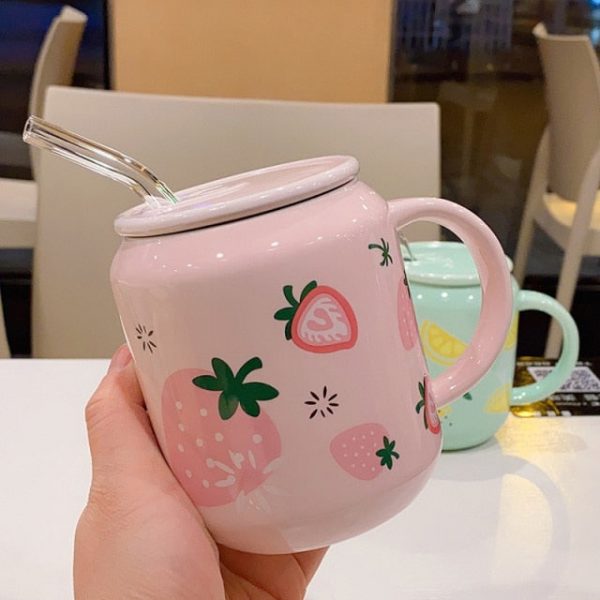 New Cute Fruit Ceramic Mug With Straw - 7 - Kawaii Mix