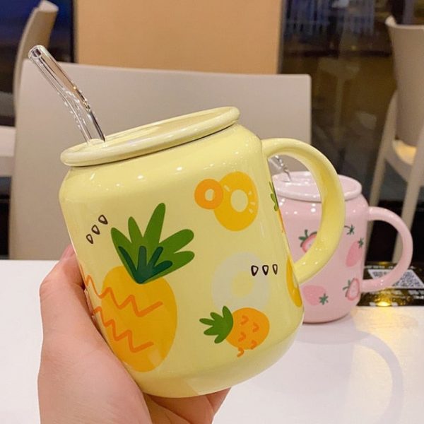 New Cute Fruit Ceramic Mug With Straw - 5 - Kawaii Mix