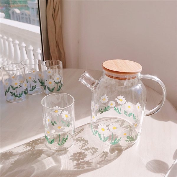Shoppu Cafe Daisy Flower Print Glass Water Bottle & Cup - 2 - Kawaii Mix