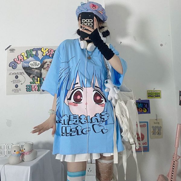 Kawaii Anime Cute Blue T-shirt - 4 - Kawaii Mix