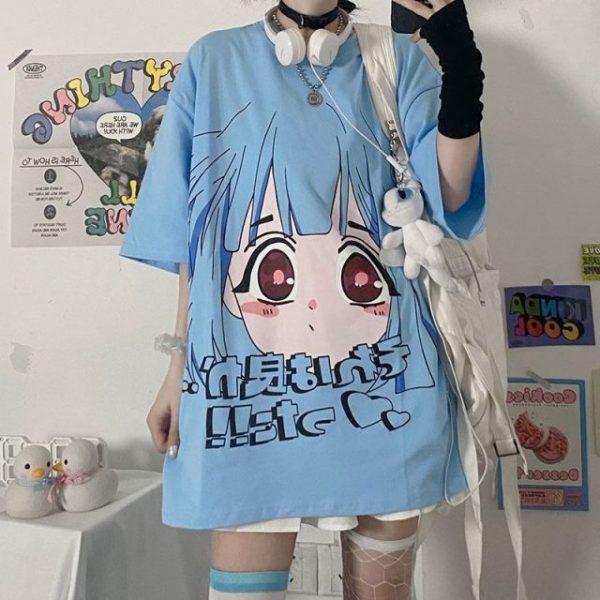 Kawaii Anime Cute Blue T-shirt - 7 - Kawaii Mix