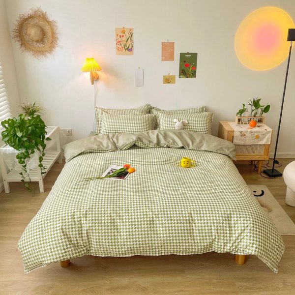 Plaid Duvet Cover Bed Sheets Korean Style Aesthetic Bedding Set - 1 - Kawaii Mix