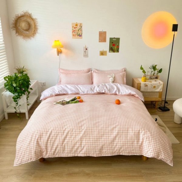 Plaid Duvet Cover Bed Sheets Korean Style Aesthetic Bedding Set - 6 - Kawaii Mix