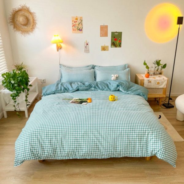 Plaid Duvet Cover Bed Sheets Korean Style Aesthetic Bedding Set - 3 - Kawaii Mix