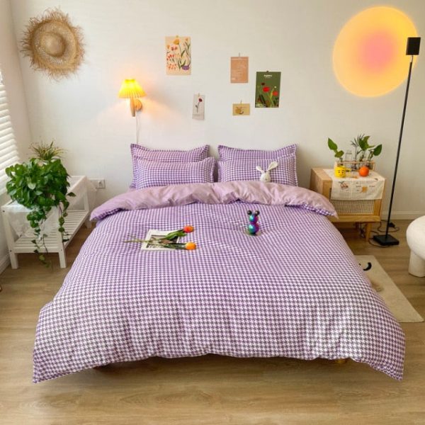 Plaid Duvet Cover Bed Sheets Korean Style Aesthetic Bedding Set - 7 - Kawaii Mix
