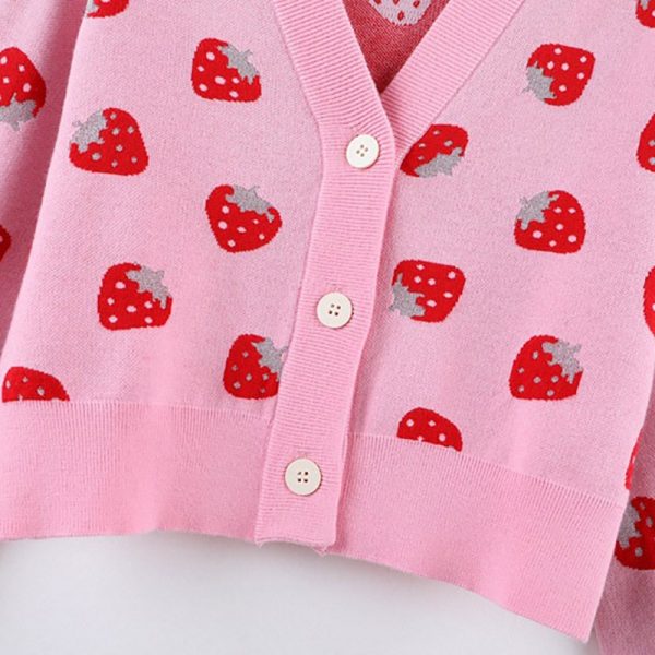 Strawberry Print Kawaii Pink Cardigan - 3 - Kawaii Mix