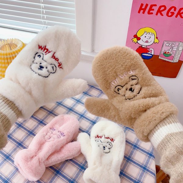 Why Bear Cute Korean Style Fluffy Winter Mitten Gloves - 3 - Kawaii Mix