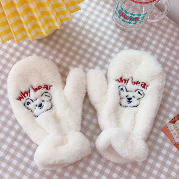 Why Bear Cute Korean Style Fluffy Winter Mitten Gloves - 2 - Kawaii Mix