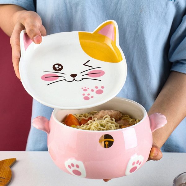 Kawaii Cat Ramen Bowl With Chopsticks Lid Spoon Plate - 1 - Kawaii Mix