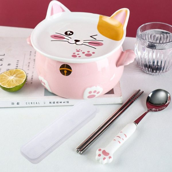Kawaii Cat Ramen Bowl With Chopsticks Lid Spoon Plate - 3 - Kawaii Mix