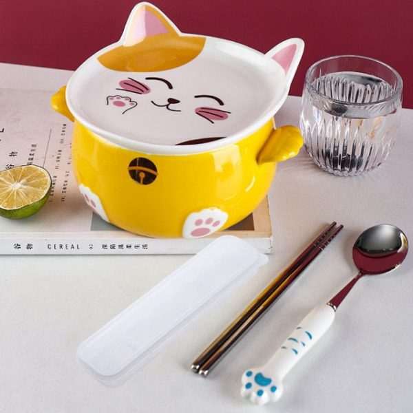 Kawaii Cat Ramen Bowl With Chopsticks Lid Spoon Plate - 12 - Kawaii Mix