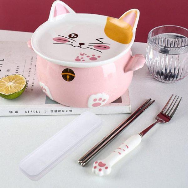 Kawaii Cat Ramen Bowl With Chopsticks Lid Spoon Plate - 5 - Kawaii Mix