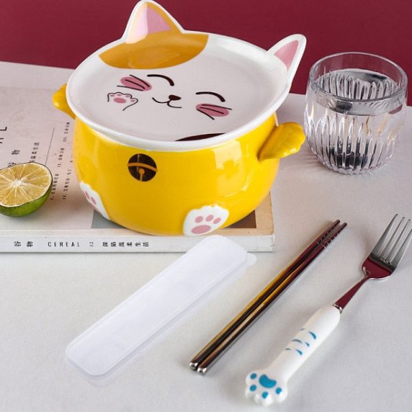 Kawaii Cat Ramen Bowl With Chopsticks Lid Spoon Plate - 9 - Kawaii Mix