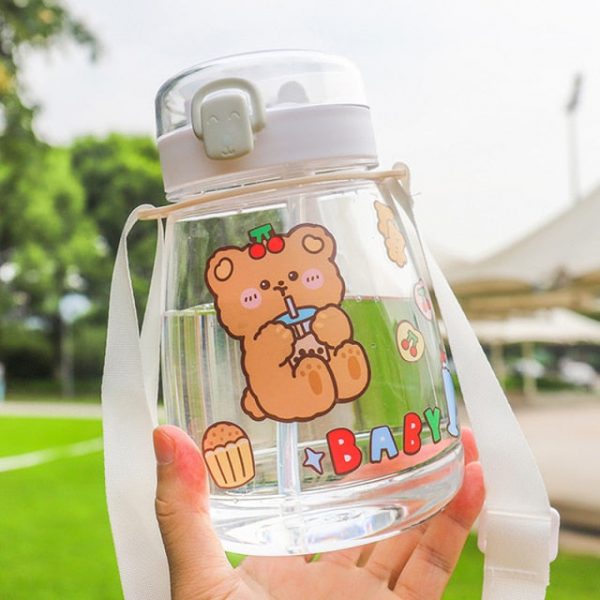 Cute Bear Big Capacity Water Bottle With Straw - 9 - Kawaii Mix