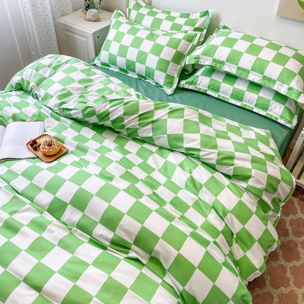Checkerboard Plaid Aesthetic Bed Sheets Duvet Cover Bedding Set - 11 - Kawaii Mix