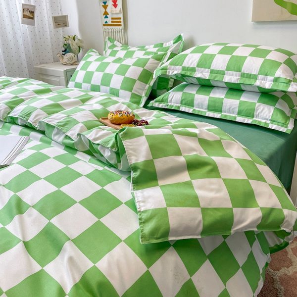 Checkerboard Plaid Aesthetic Bed Sheets Duvet Cover Bedding Set - 9 - Kawaii Mix