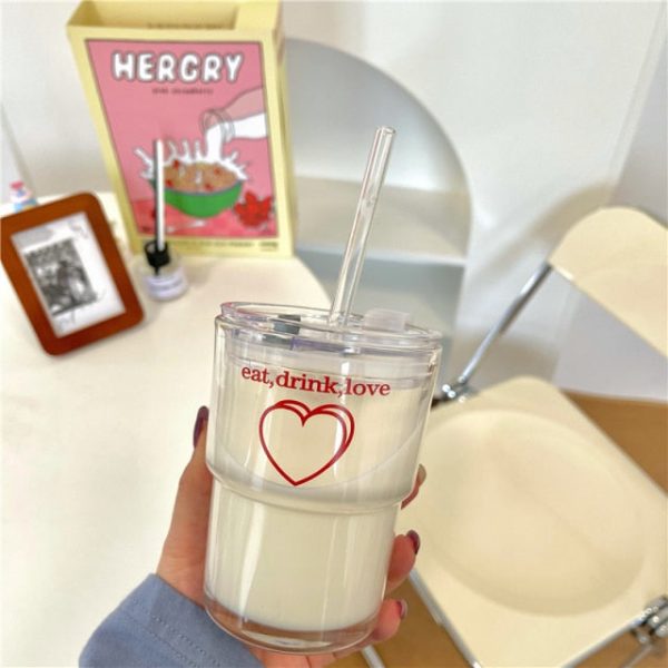 350ml Good Friends Glass Water Cup With Straw & Lid - 7 - Kawaii Mix