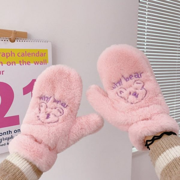 Why Bear Cute Korean Style Fluffy Winter Mitten Gloves - 1 - Kawaii Mix