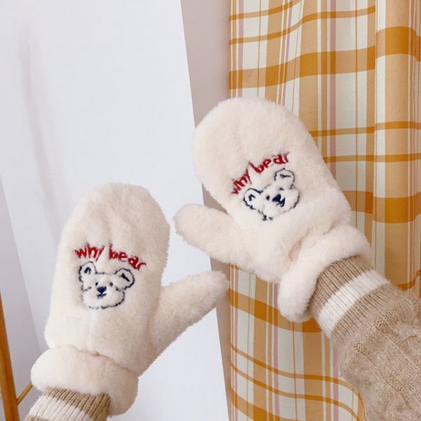 Why Bear Cute Korean Style Fluffy Winter Mitten Gloves - 7 - Kawaii Mix