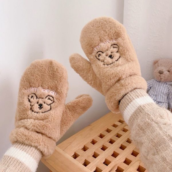 Why Bear Cute Korean Style Fluffy Winter Mitten Gloves - 6 - Kawaii Mix