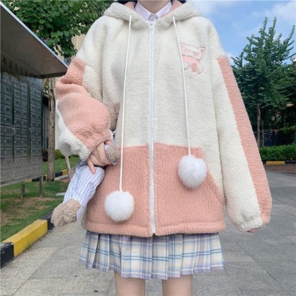 Soft Bear Hooded Fleece Sweater - 11 - Kawaii Mix