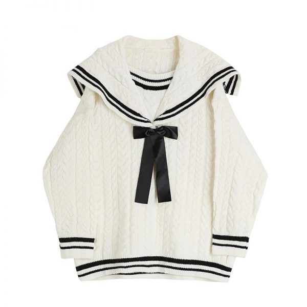Sailor Collar Knitted Kawaii Oversize Pullover - 1 - Kawaii Mix