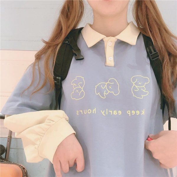 Cute Dog Korean Casual Loose T-shirt - 4 - Kawaii Mix