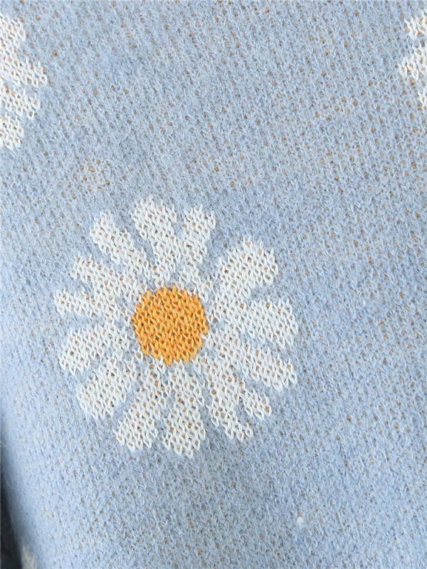 Retro Daisy Print Knitted Cardigan - 19 - Kawaii Mix