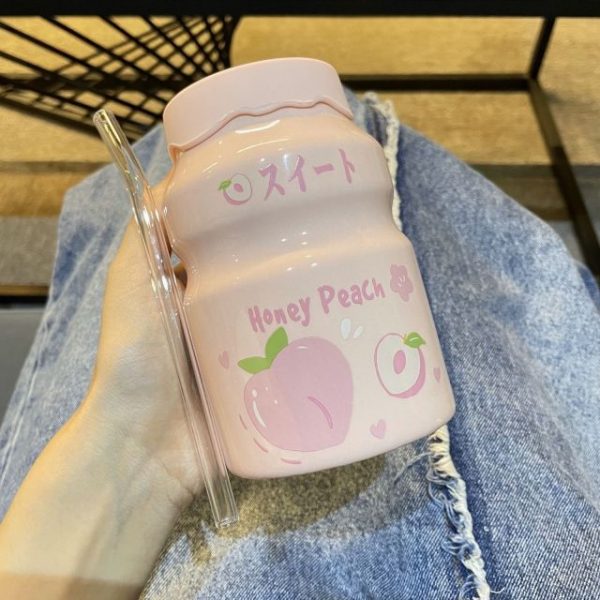Peach Milk Bottle Ceramic Coffee Cup - 9 - Kawaii Mix