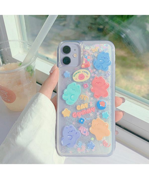 Kawaii Jelly Bear Glitter Dynamic Quicksand Liquid iPhone Case - 14 - Kawaii Mix