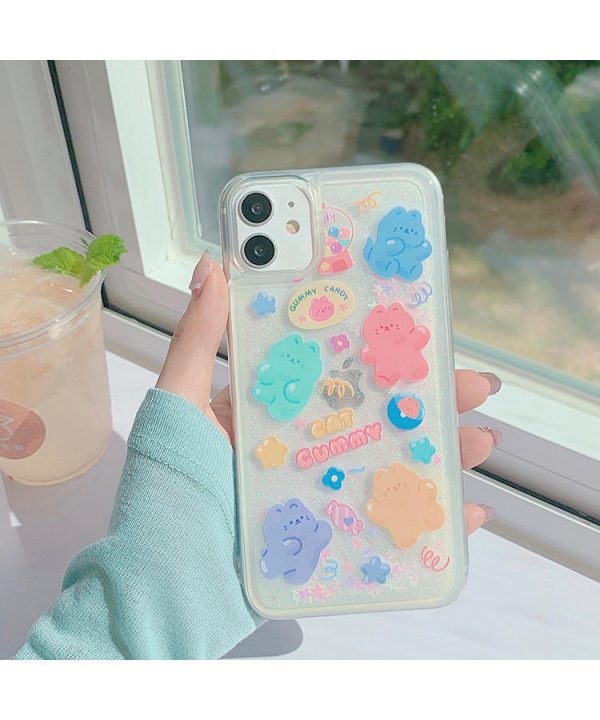 Kawaii Jelly Bear Glitter Dynamic Quicksand Liquid iPhone Case - 16 - Kawaii Mix