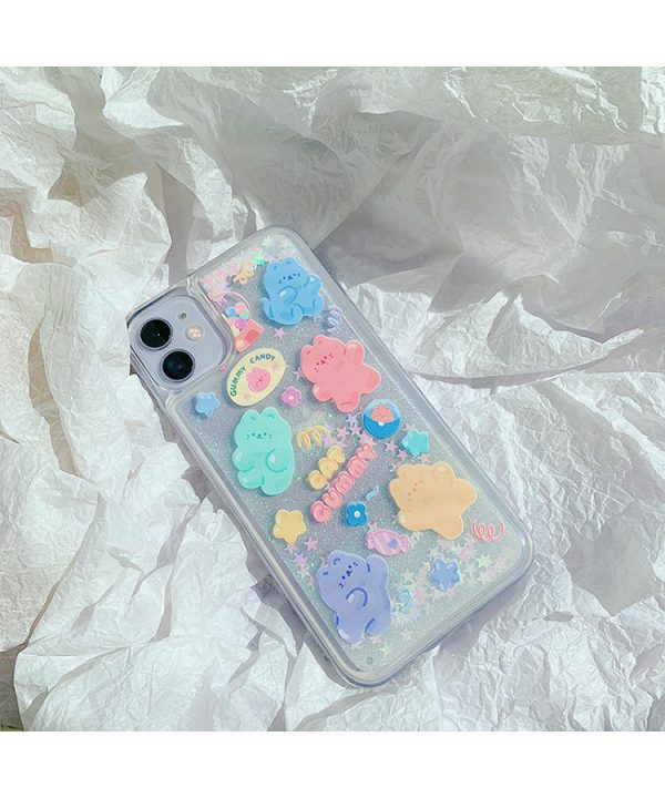 Kawaii Jelly Bear Glitter Dynamic Quicksand Liquid iPhone Case - 9 - Kawaii Mix