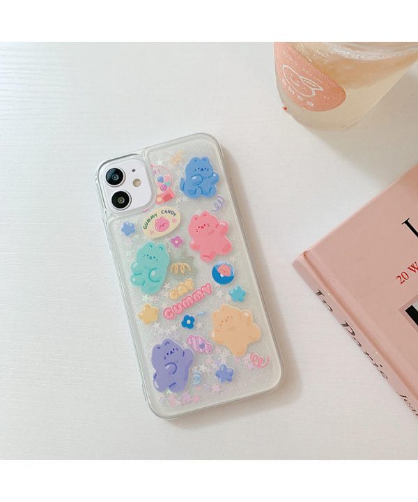 Kawaii Jelly Bear Glitter Dynamic Quicksand Liquid iPhone Case - 21 - Kawaii Mix
