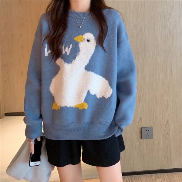 Kawaii Goose Print Aesthetic Knitted Sweater - 5 - Kawaii Mix