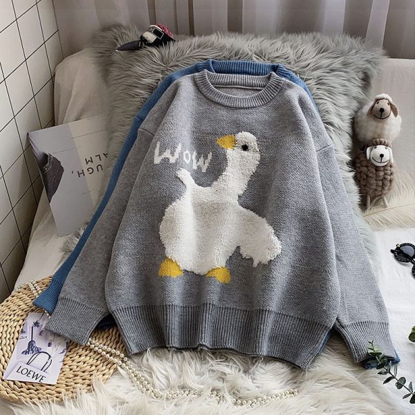 Kawaii Goose Print Aesthetic Knitted Sweater - 3 - Kawaii Mix
