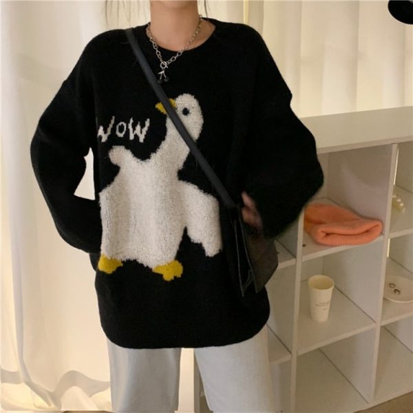 Kawaii Goose Print Aesthetic Knitted Sweater - 7 - Kawaii Mix