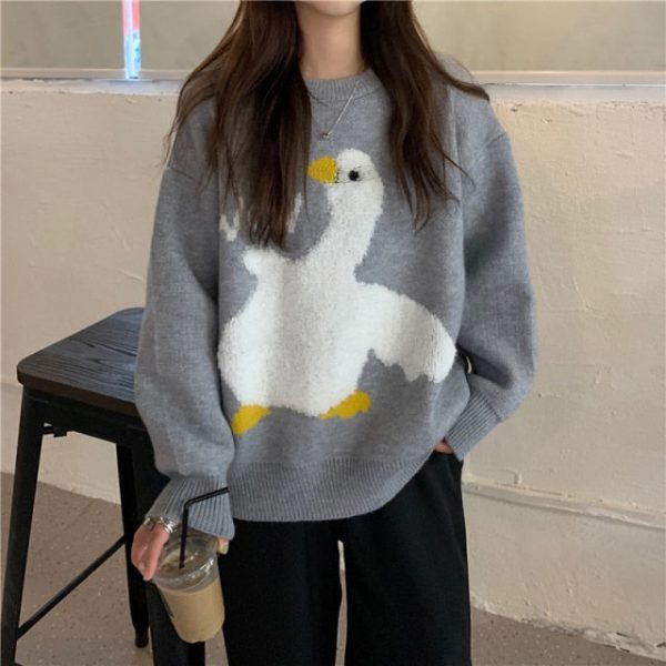Kawaii Goose Print Aesthetic Knitted Sweater - 8 - Kawaii Mix