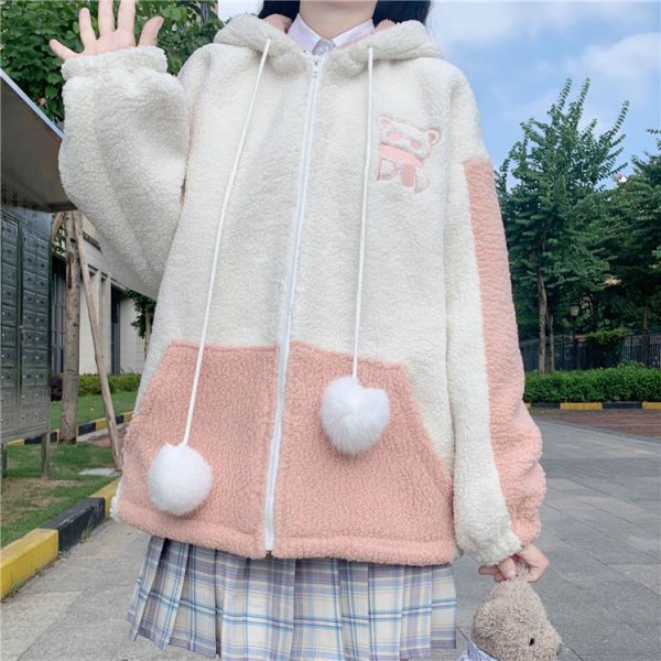 Soft Bear Hooded Fleece Sweater - 9 - Kawaii Mix
