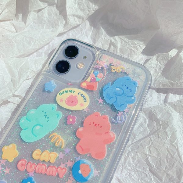 Kawaii Jelly Bear Glitter Dynamic Quicksand Liquid iPhone Case - 17 - Kawaii Mix