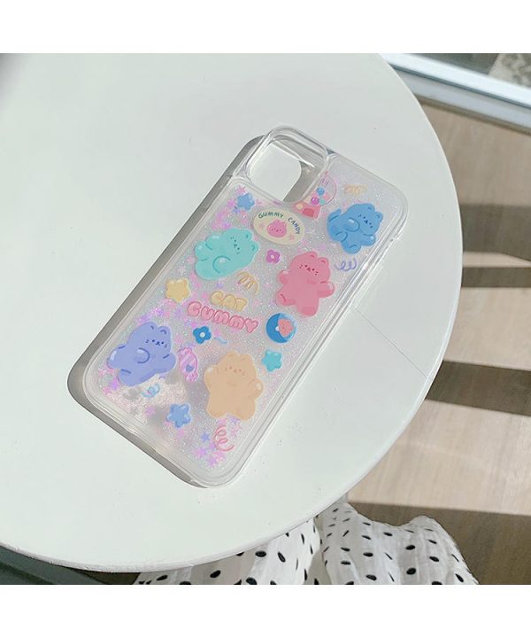 Kawaii Jelly Bear Glitter Dynamic Quicksand Liquid iPhone Case - 7 - Kawaii Mix