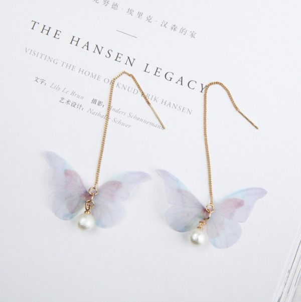 Korean Butterfly Wings Long Tassel Earrings - 1 - Kawaii Mix