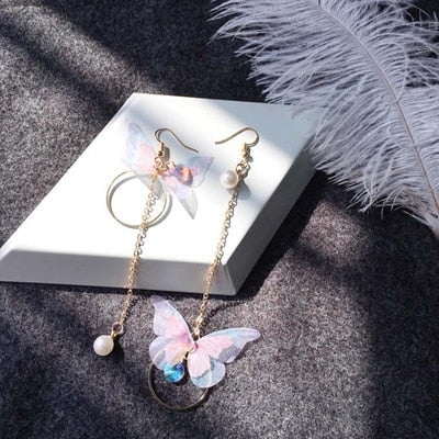 Korean Butterfly Wings Long Tassel Earrings - 10 - Kawaii Mix