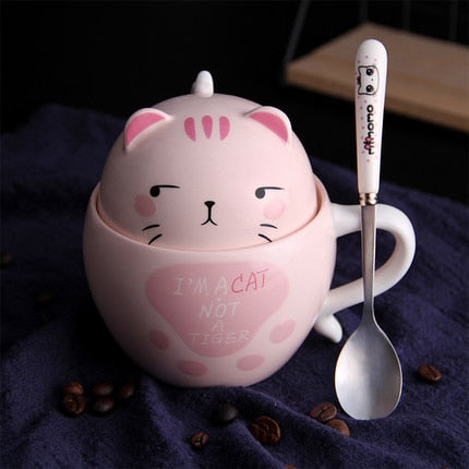 Kawaii Ceramic Pet Mug with Cover and Spoon - 5 - Kawaii Mix