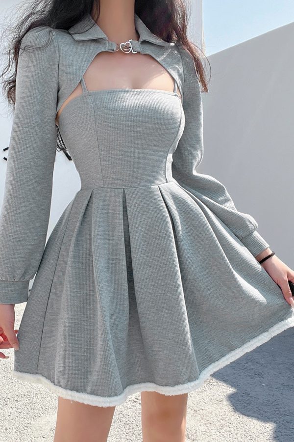 2 Piece Love Buckle Grey Top Overall Dress SD01801 - 4 - Kawaii Mix