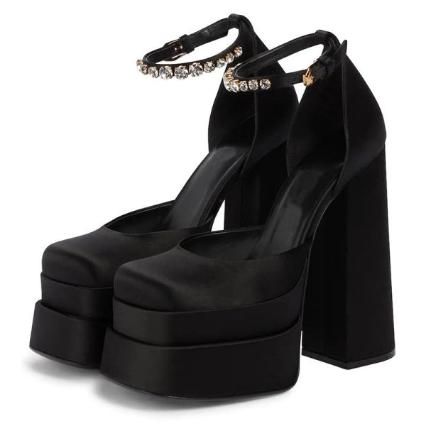 Black Rhinestones Strap High Heel Shoes SD01865 - 2 - Kawaii Mix