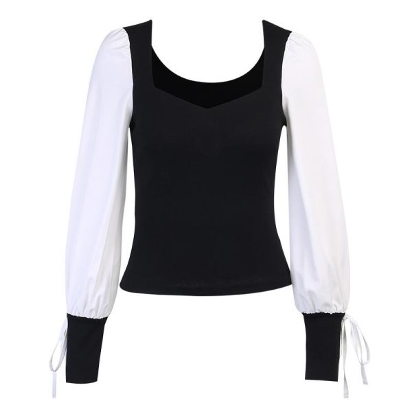 Black White Lace Up Sleeve Shirt SD00878 - 4 - Kawaii Mix