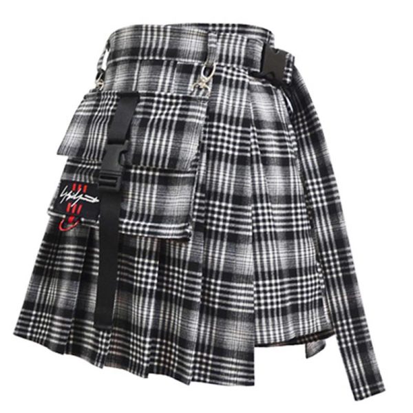 Black Grey Plaid Pleated Open Skirt SD00648 - 8 - Kawaii Mix