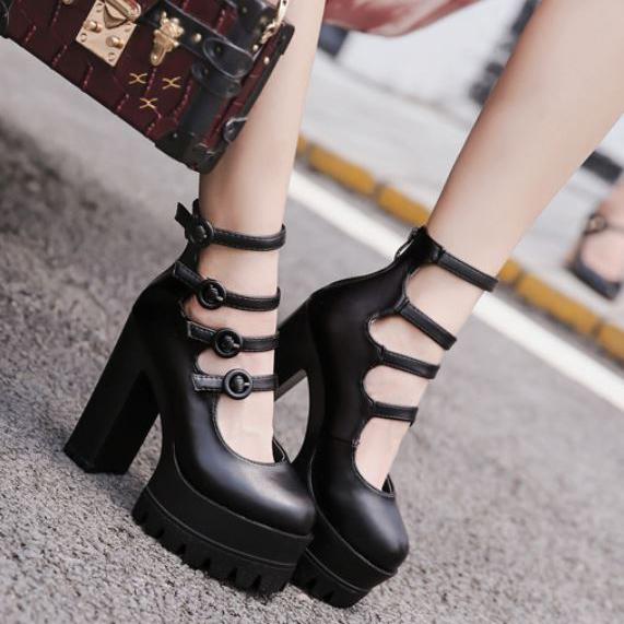 Black 4 Buckle Strap High-Heels Shoes SD00156 - 1 - Kawaii Mix