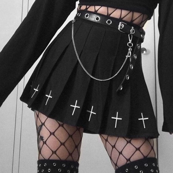 Cross Pleated Grunge Skirt SD01799 - 4 - Kawaii Mix