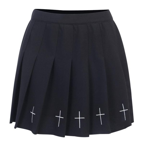 Cross Pleated plaid Black Skirt SD00877 - 3 - Kawaii Mix
